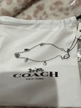 Coach Silver Heart Link Charm Bracelet